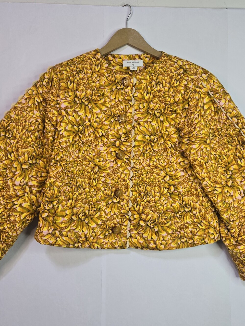 Kika Vargas Size XS Yellow/Gold Lightly Quilted Crop Jacket, Ric Rac Details